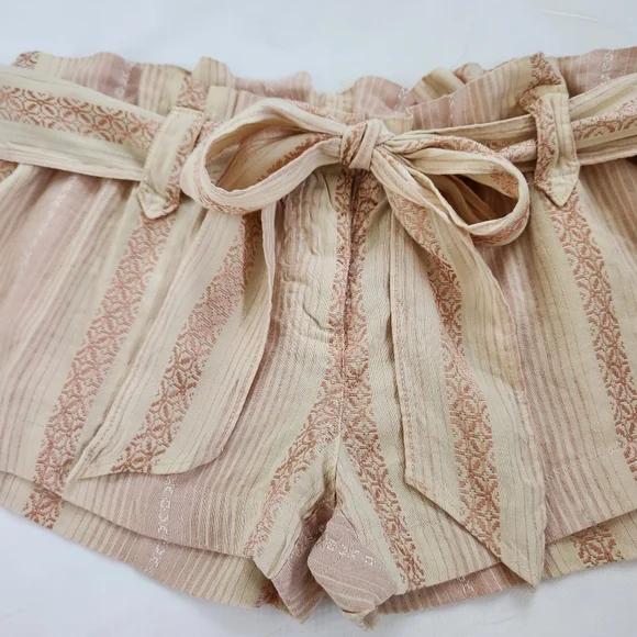 Y2K Rare Authentic Juicy Couture Paper Bag Shorts Petal Pink Cream Stripe Sash S